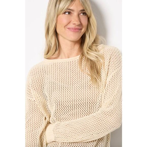 SANCTUARY Sweater Size XS NEW Cotton Open Knit Muslin Cream Sweater - Picture 7 of 8